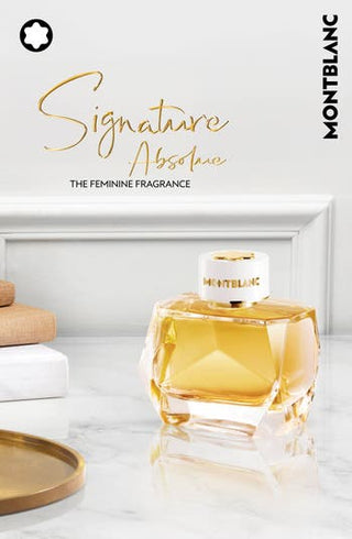 Signature Absolue Montblanc for Women Perfume - Elegant fragrance bottle with gold accents on white background