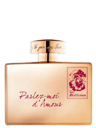 Parlez-Moi dAmour Gold Edition John Galliano Perfume for Women - Elegant Fragrance Bottle on White Background