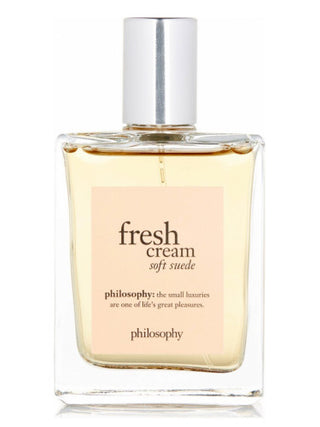 Fresh Cream Soft Suede Philosophy Womens Perfume - Elegant fragrance bottle on white background