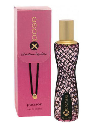 X Pose Passion Christina Aguilera for women perfume - elegant fragrance bottle on white background