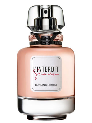 Givenchy LInterdit Burning Neroli Womens Perfume - Elegant fragrance bottle with orange and white floral design