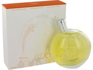 Eau Claire des Merveilles Hermès Womens Perfume - Elegant fragrance bottle with golden accents on white background