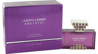 Amethyst Judith Leiber for women - luxurious purple perfume bottle on white background