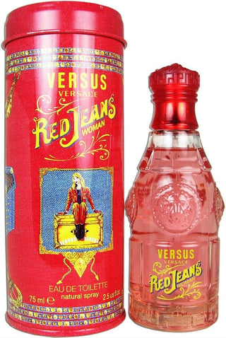 Red Jeans Versace for women perfume bottle on white background