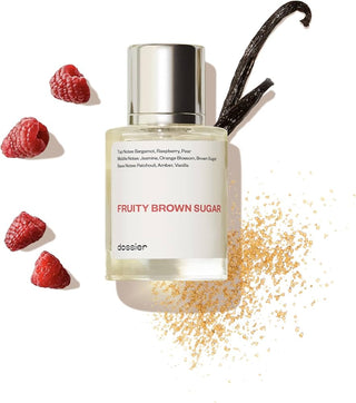 Fruity Brown Sugar Dossier Womens Perfume - Elegant fragrance bottle on white background