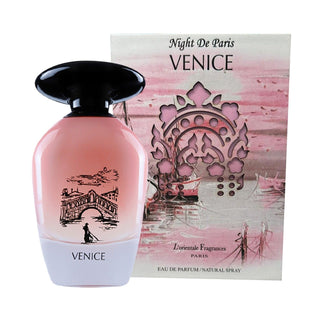 Night De Paris Venice Night De Paris Perfume for Women and Men - Elegant Fragrance Bottle on Black Background