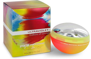 Ultraviolet Colours of Summer Paco Rabanne for women perfume bottle on white background