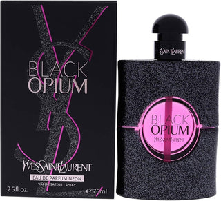 Black Opium Neon Yves Saint Laurent womens perfume bottle on white background