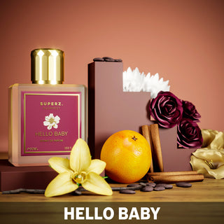 Hello Baby Superz Womens Perfume - Elegant fragrance bottle on white background