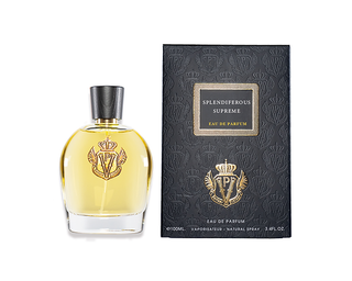 Sparkling Splendiferous Parfums Vintage unisex perfume for women and men - elegant fragrance bottle with golden accents on a white background