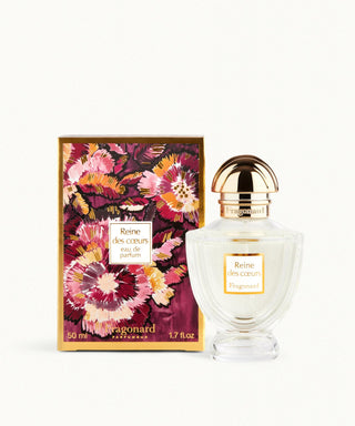 Reine des Coeurs Eau de Parfum Fragonard for Women - Elegant floral perfume bottle on white background